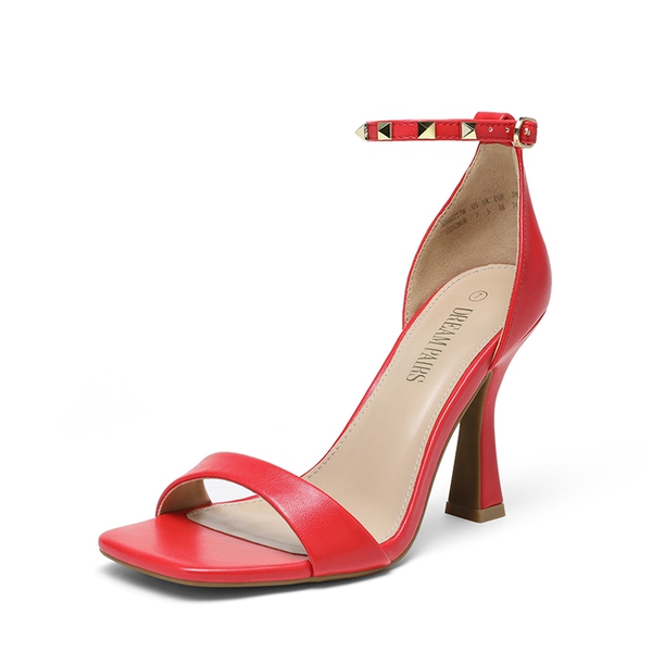 Women's Open Square Toe Stiletto Pump Sandals - RED PU -  0